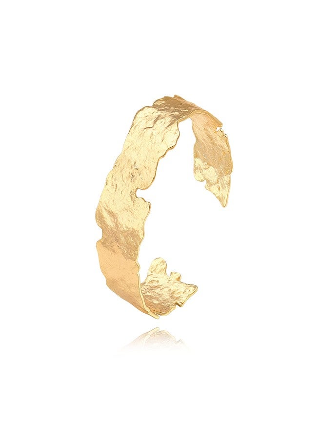 POTESSA Wide Open Cuff Bracelet for Women Boho 18K Gold Plated Irregular Twist Grooved Wrist Cuff Bracelet - Image 1
